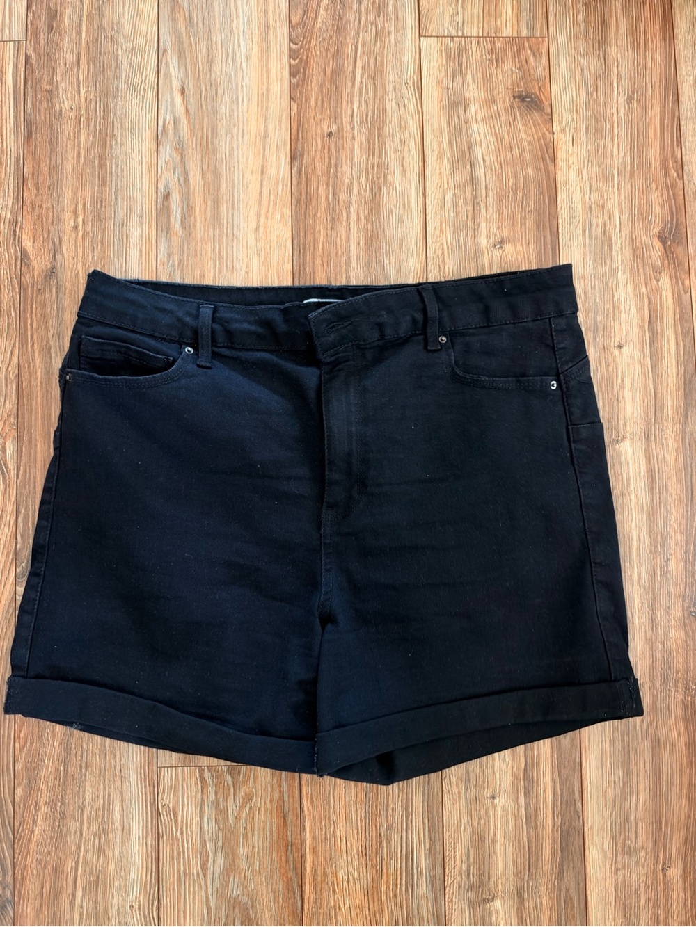 Wax Jean Black High-Rise Roll-Hem Denim Shorts